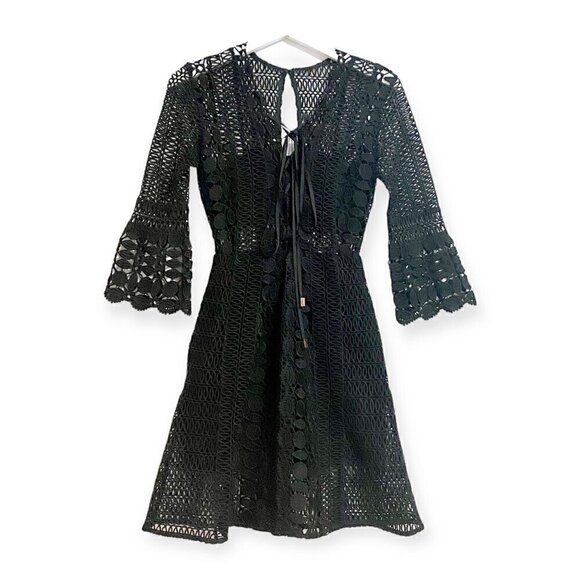 SELF-PORTRAIT‎ Black A Line Lace Up Dress, size 0 - Picture 1 of 16